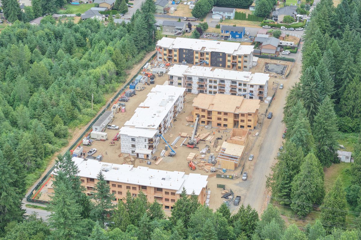 Multifamily framing aerial Seattle